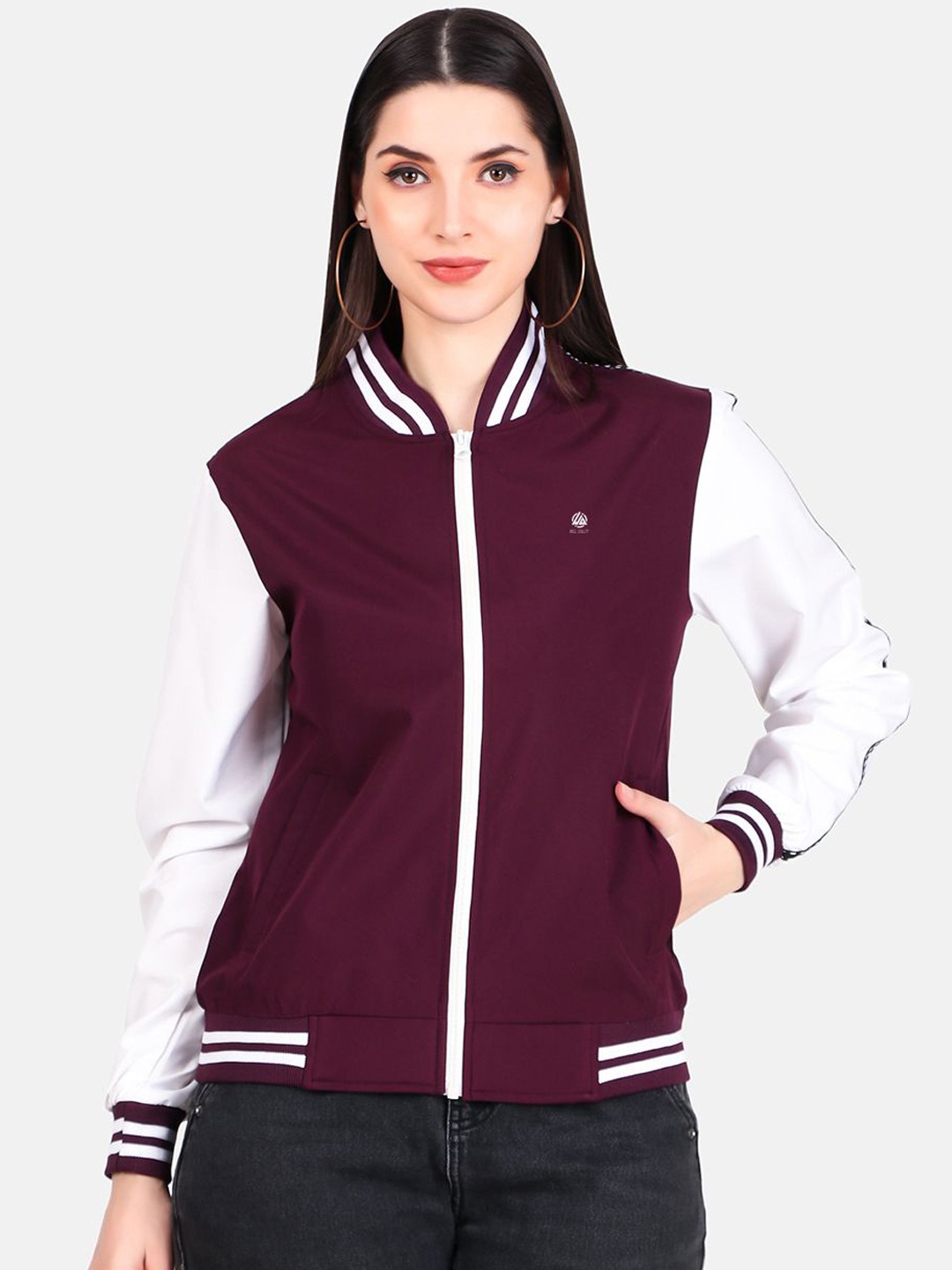 

WELL QUALITY Women Colourblocked Windcheater Training or Gym Sporty Jacket with Embroidered, Maroon