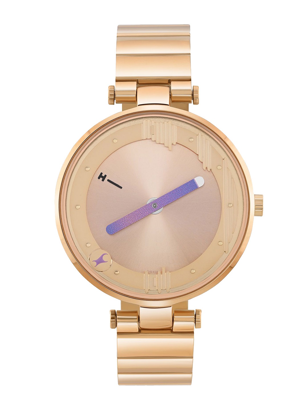 

Fastrack Women Brass Embellished Dial & Stainless Steel Bracelet Style Straps Analogue Watch 6305WM01, Rose gold