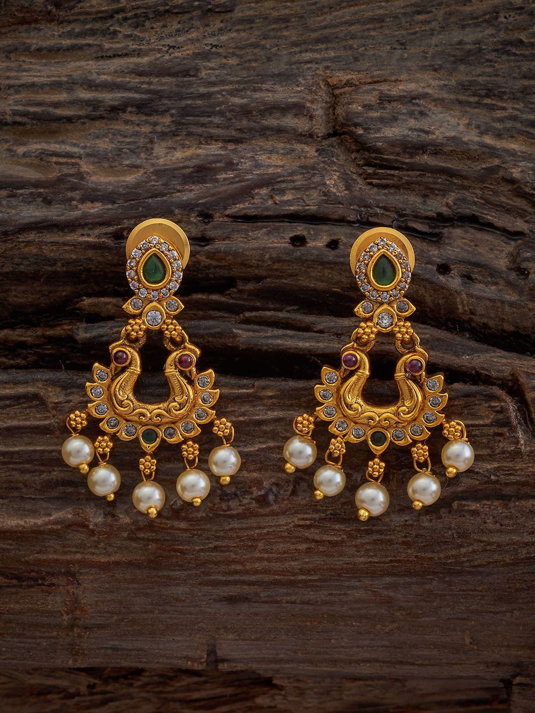

Kushal's Fashion Jewellery Gold-Plated Peacock Shaped Antique Drop Earrings, Green