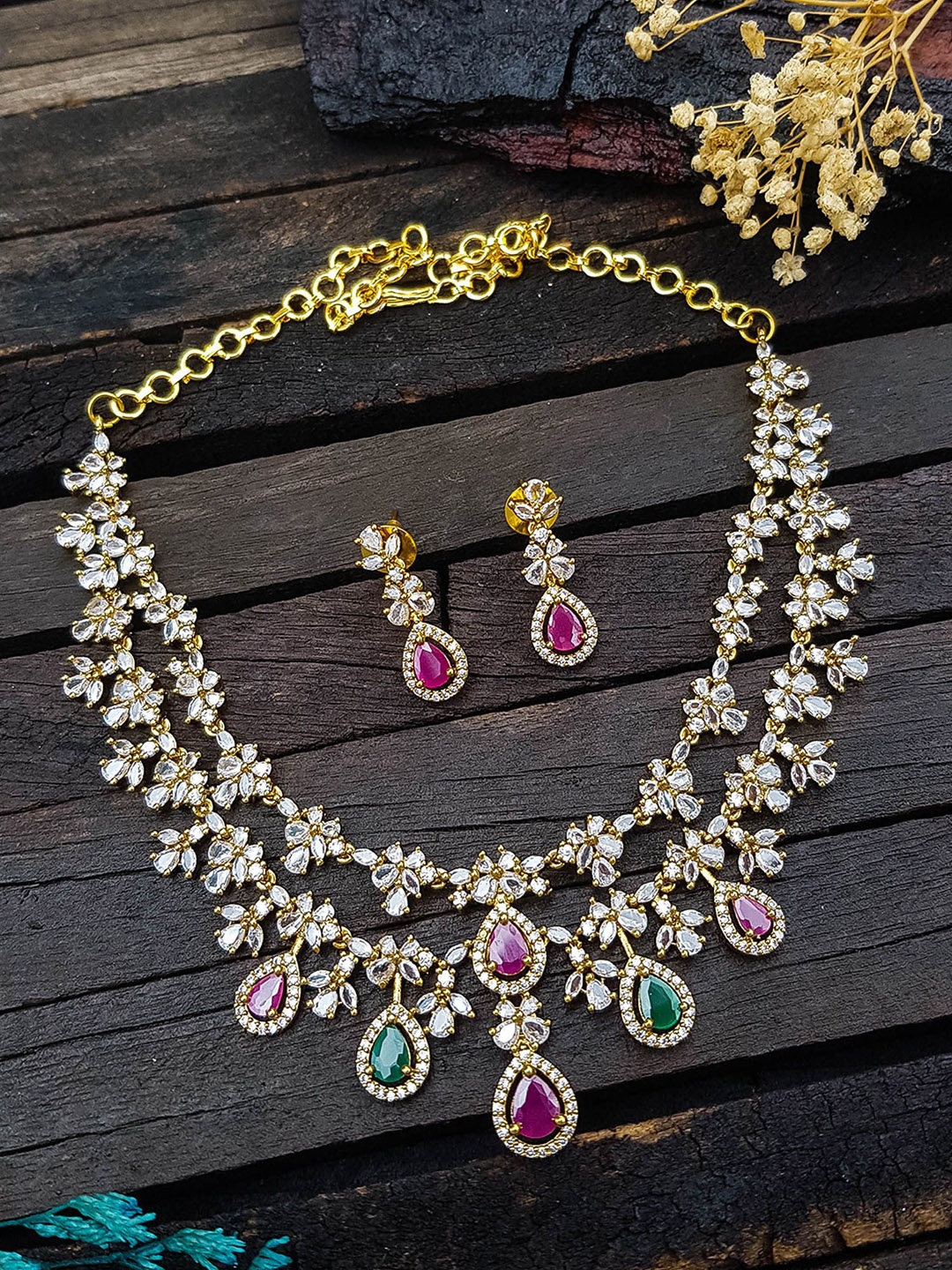 

GRIIHAM Gold-Plated Cubic Zirconia Studded Jewellery Set With Interchangeable Stones