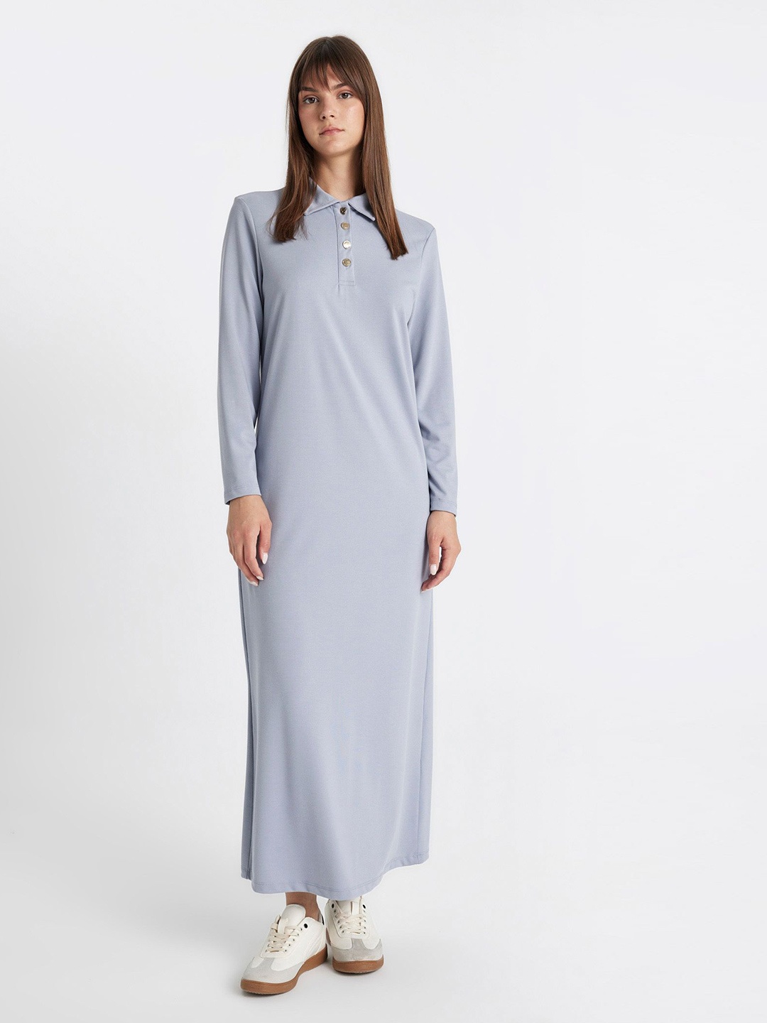 

DeFacto Women Shirt Collar Maxi Dress, Grey