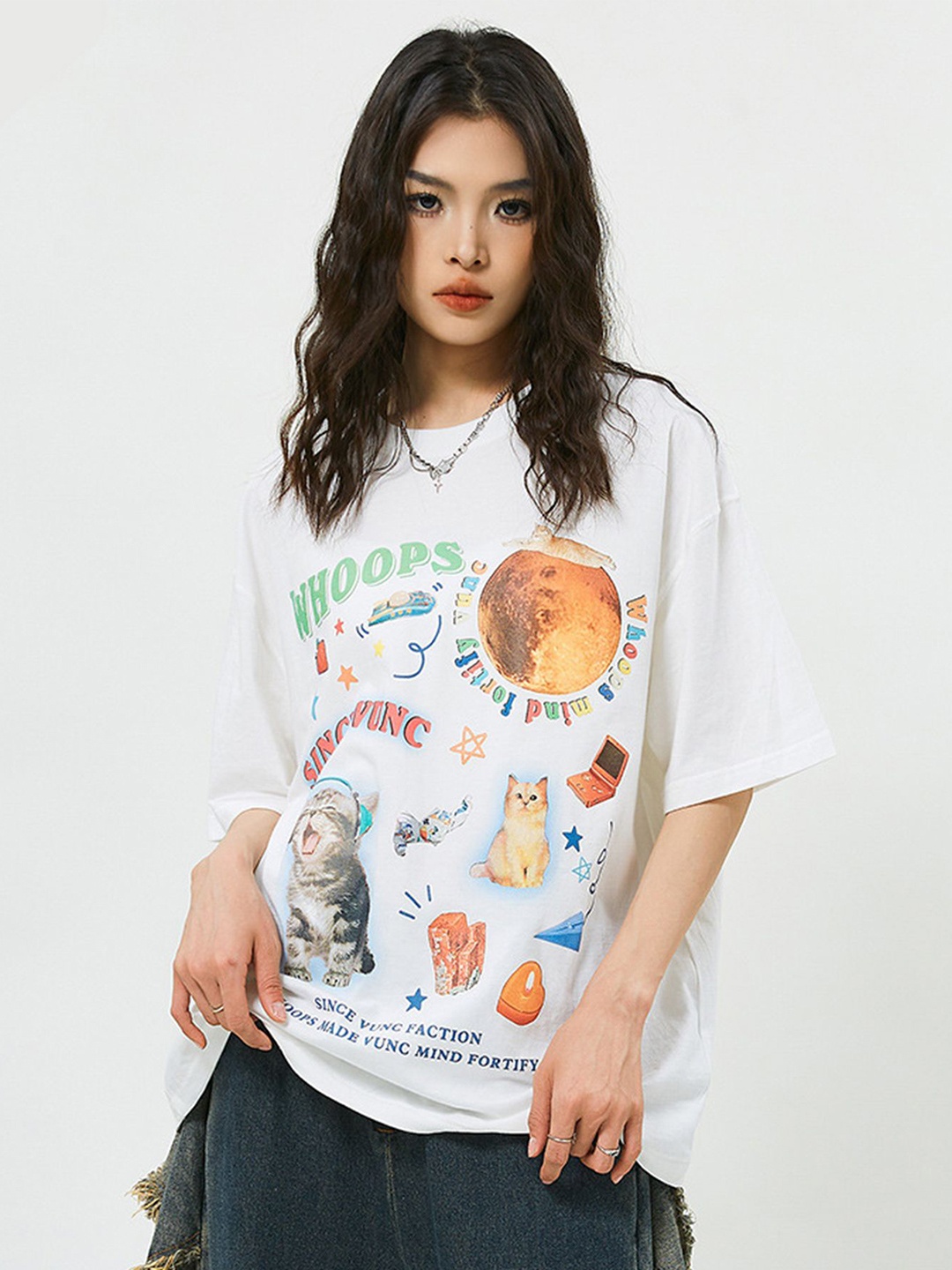 

LULU & SKY Print Extended Sleeves Cotton Top, White