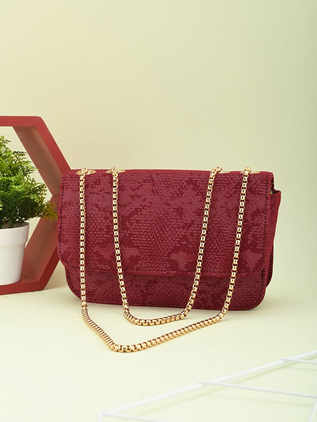 

DressBerry Colourblocked Structured Shoulder Bag, Burgundy