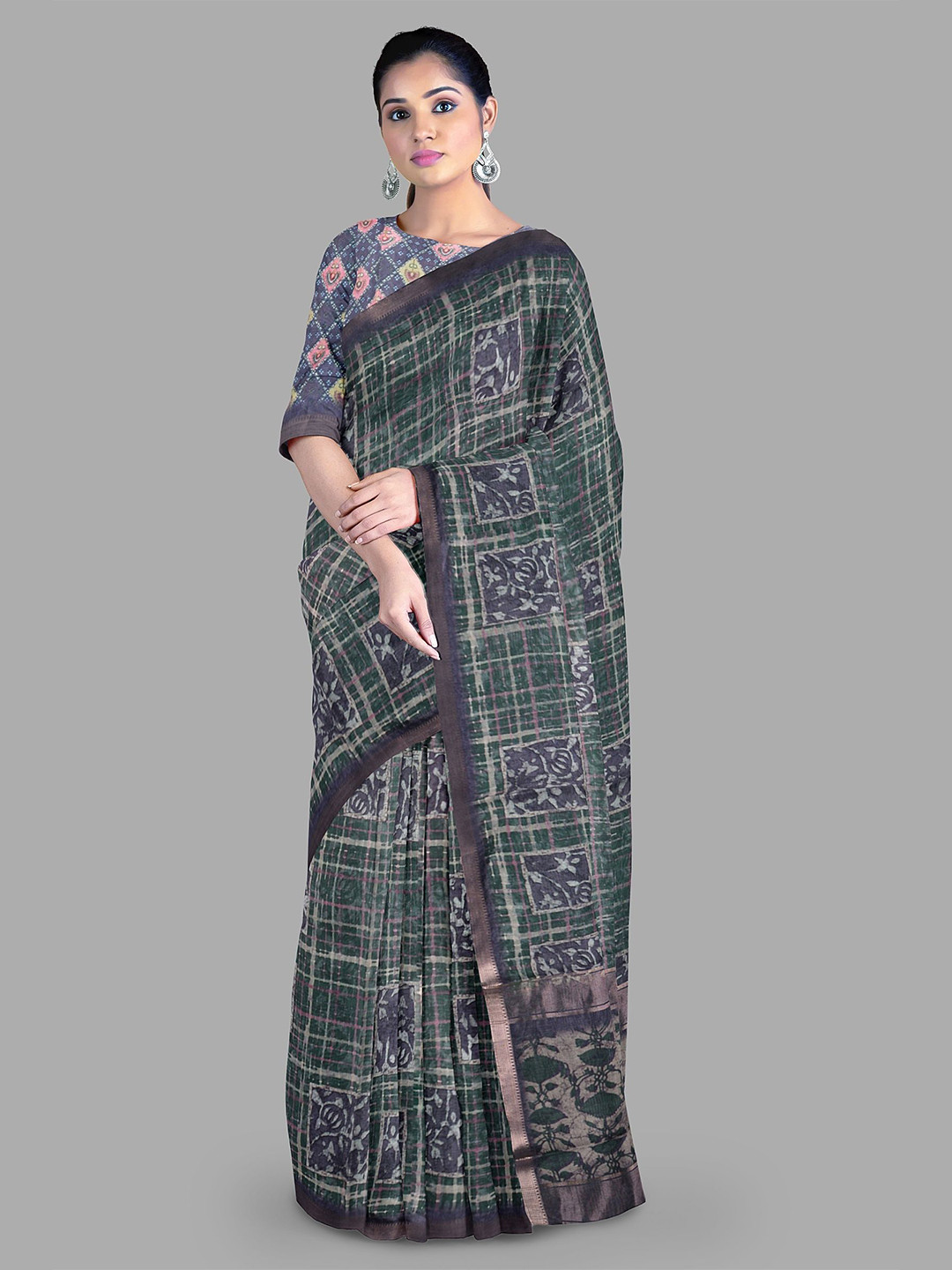 

The Chennai Silks Geometric Printed Zari Saree, Green
