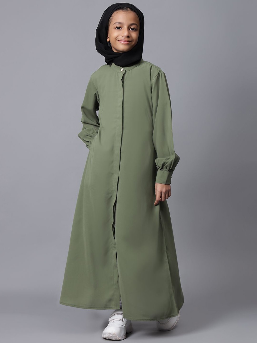 

NABIA Girls Modest Front Open Burqah Dress, Green