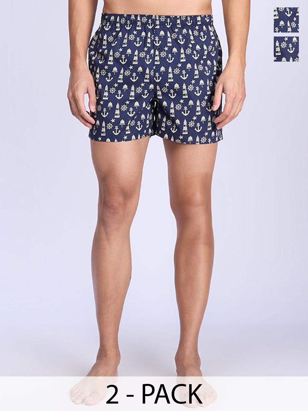

Ramraj Men Pack Of 2 Printed Cotton Boxers RAMSHORTS_WS18, Navy blue