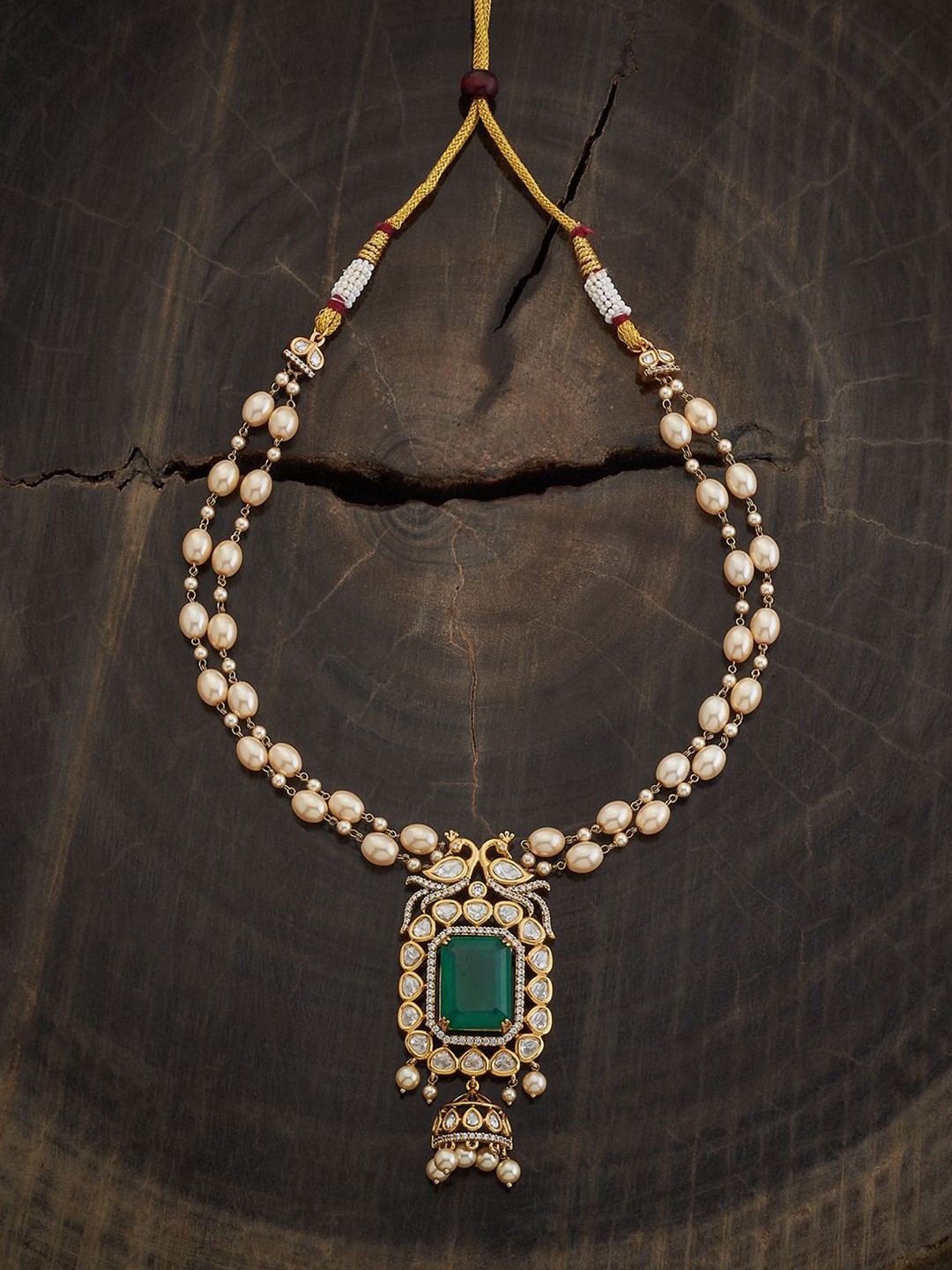

Kushal's Fashion Jewellery Kundan Studded & Beaded Necklace, Gold
