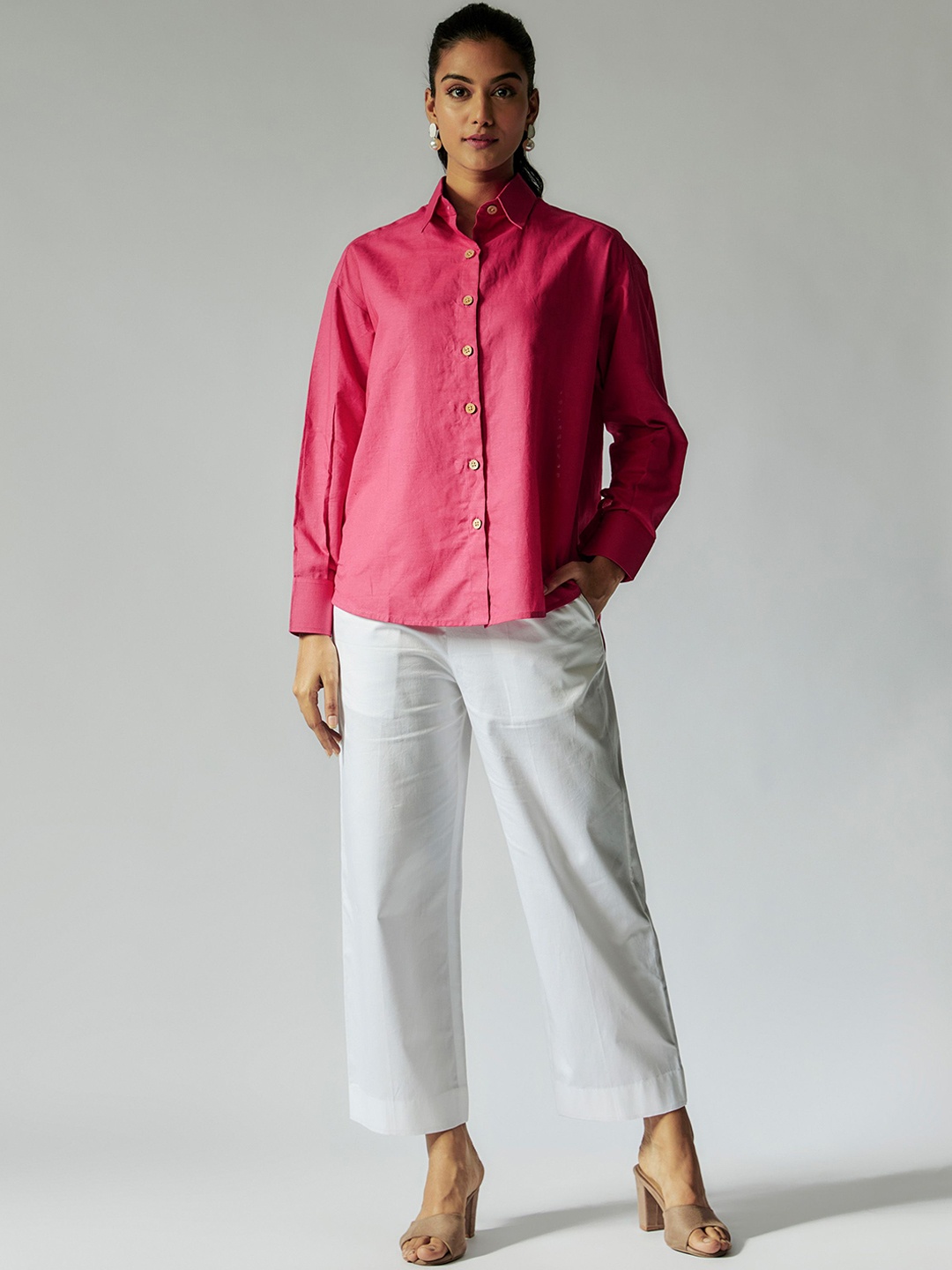 

Maisolos Embroidered Cut-Work On The Back Linen Shirt & Trouser Co-Ords, Pink
