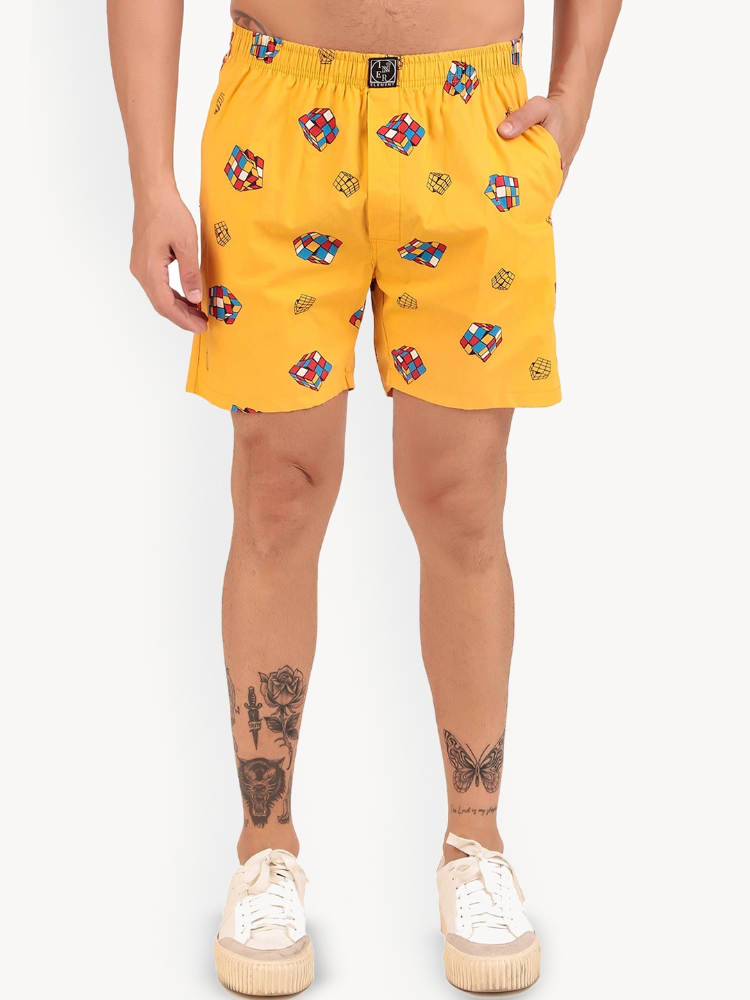 

inner element Men Printed Cotton Boxers Boxer_Print_Yellow _Cube_Pk1_M