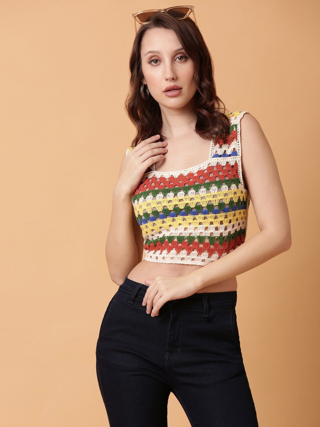 

SHOWOFF Crochet Crop Top, Rust