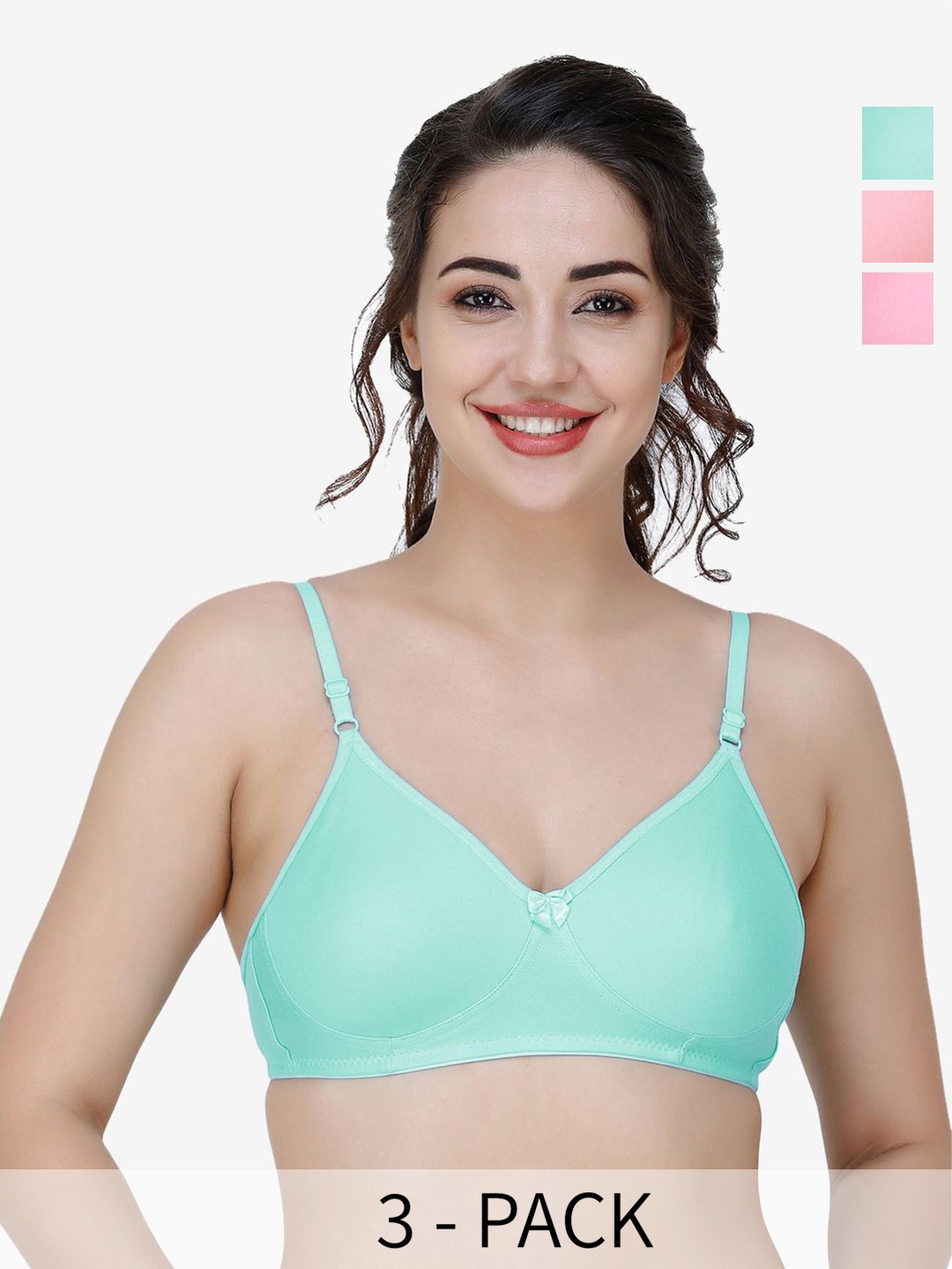 

Docare Women Pack Of 3 Full Coverage Non Padded T-shirt Bra, Green