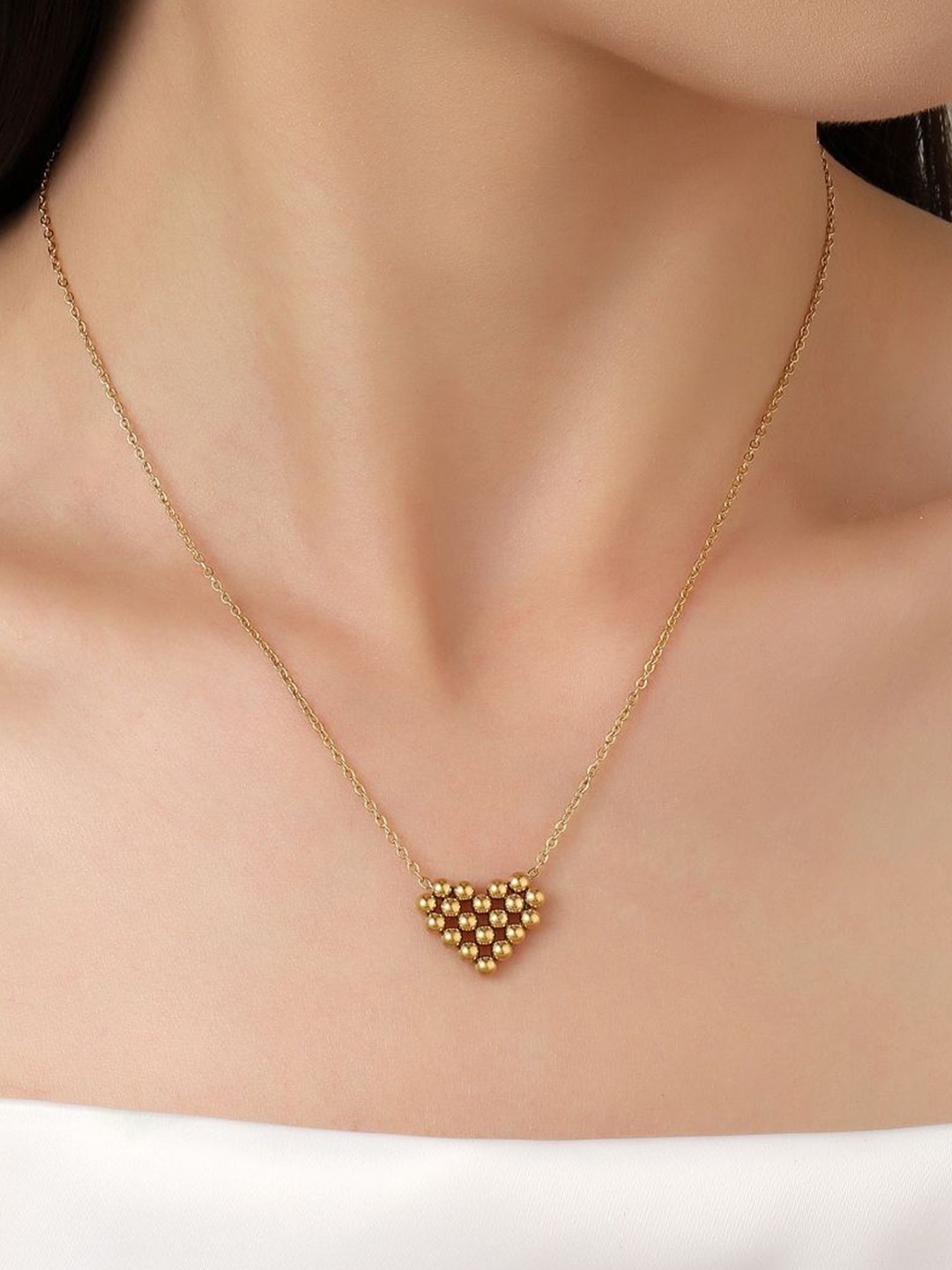 

SALTY Pixilated Stainless Steel Heart Shaped Necklace, Gold