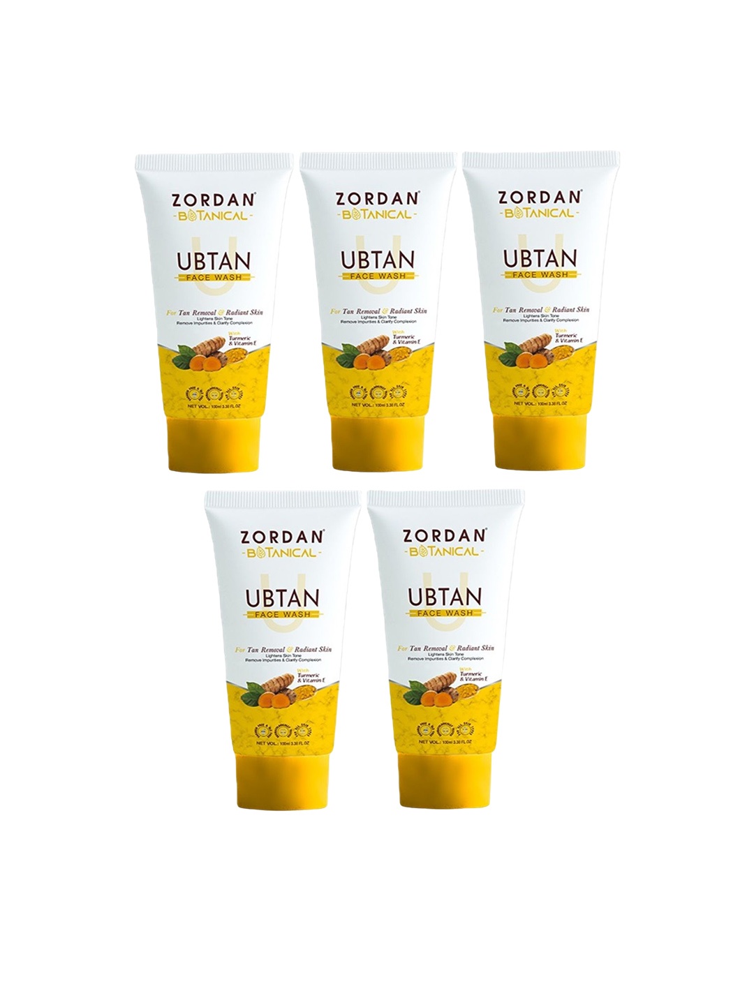 

ZORDAN Set of 5 Botanical Ubtan Face Wash - 60 ml Each, Yellow