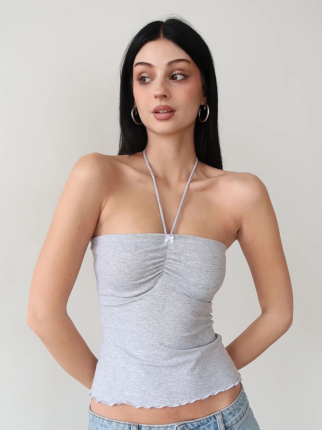 

LULU & SKY Striped Crop Top, Grey