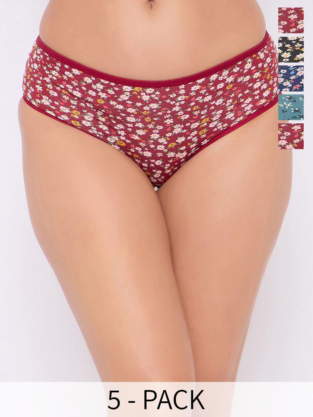 

Clovia Women Pack Of 5 Printed Hipster Briefs, Navy blue