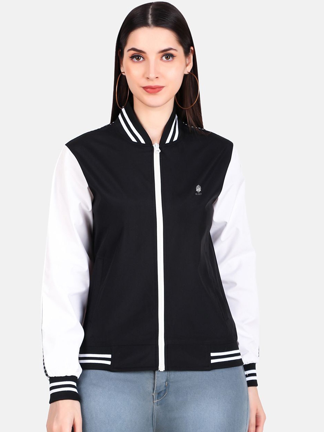 

WELL QUALITY Women Colourblocked Windcheater Training or Gym Sporty Jacket with Embroidered, Black