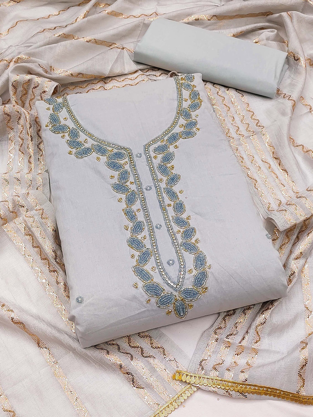 

Ishin Ethnic Motifs Embroidered Unstitched Dress Material, Grey