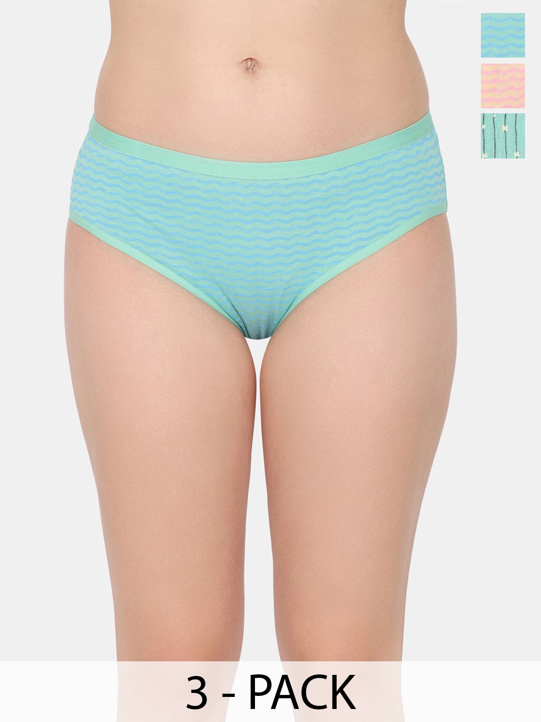 

Rosaline by Zivame Women Pack Of 3 Hipster Briefs, Sea green