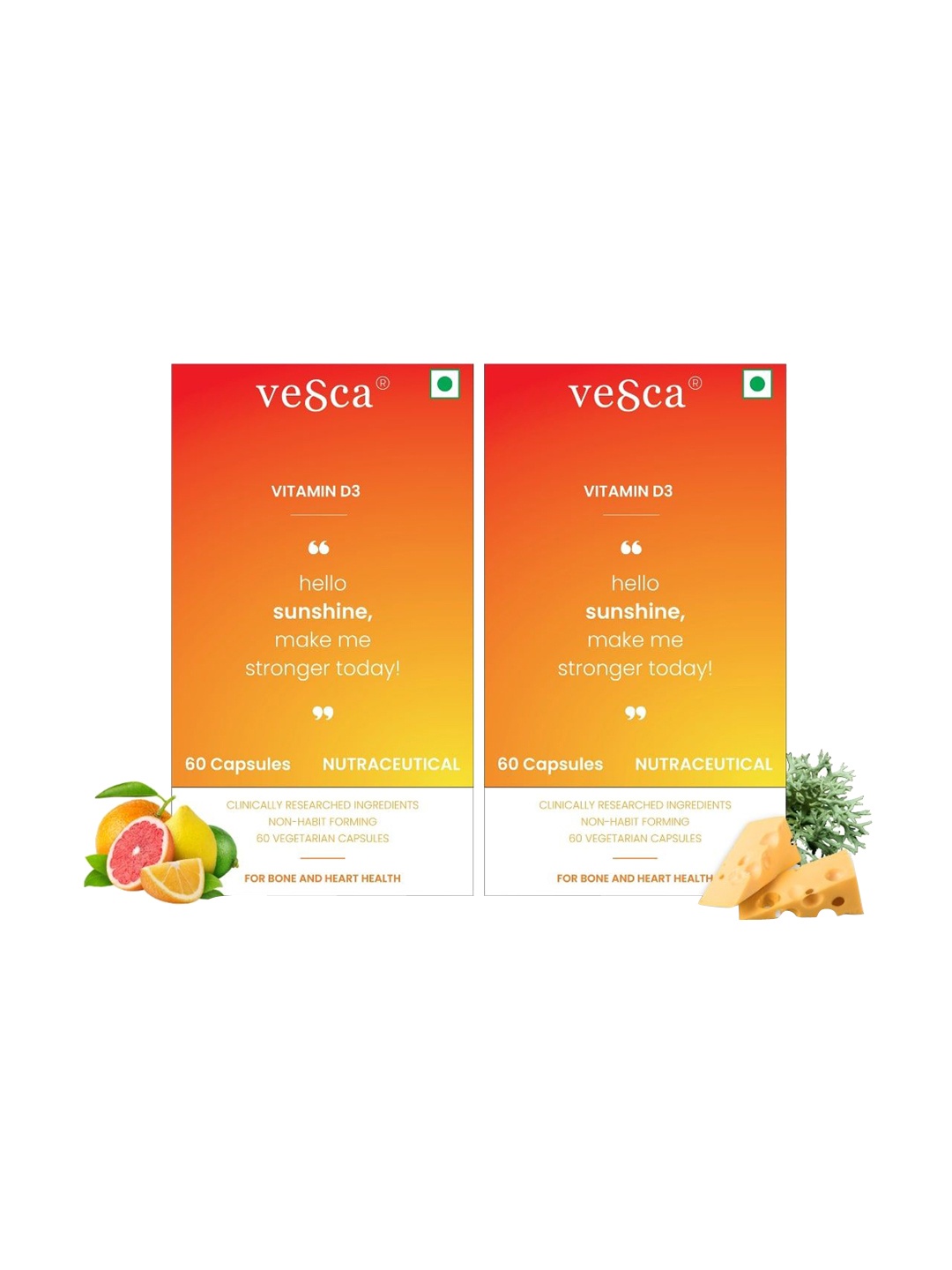 

vesca Set Of 2 Vitamin D3 Capsules- 60 Caps Each, Green