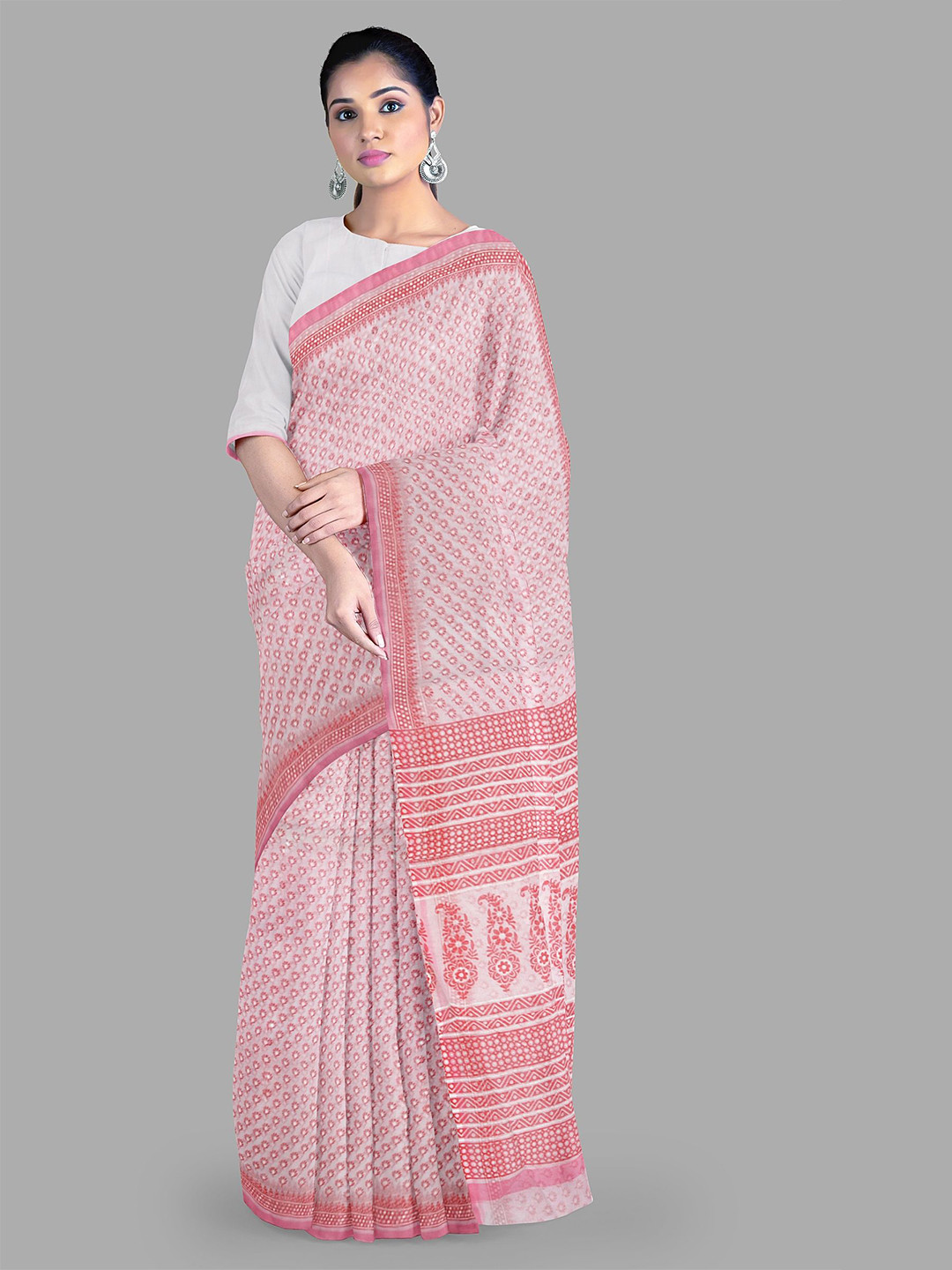 

The Chennai Silks Floral Printed Pure Cotton Kota Saree, Off white