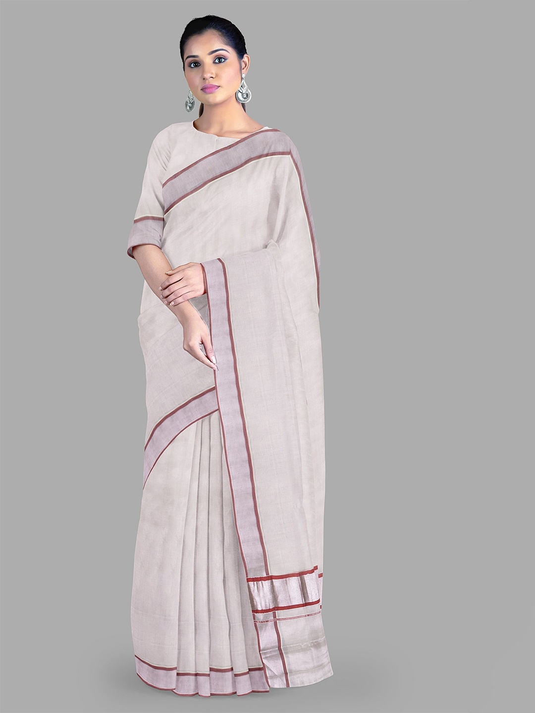 

The Chennai Silks Zari Pure Cotton Kasavu Saree, Off white