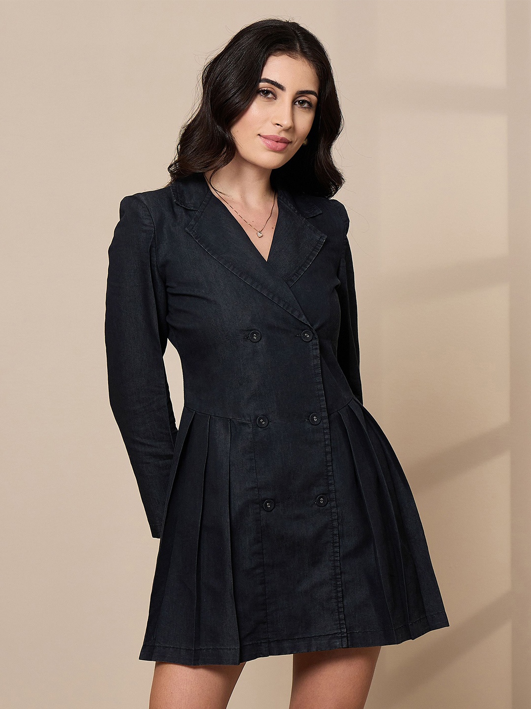 

SASSAFRAS Shirt Collar Blazer Mini Dress, Black