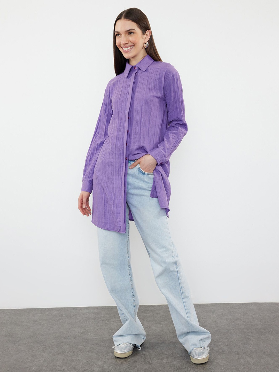 

Trendyol Women Opaque Striped Casual Shirt, Na
