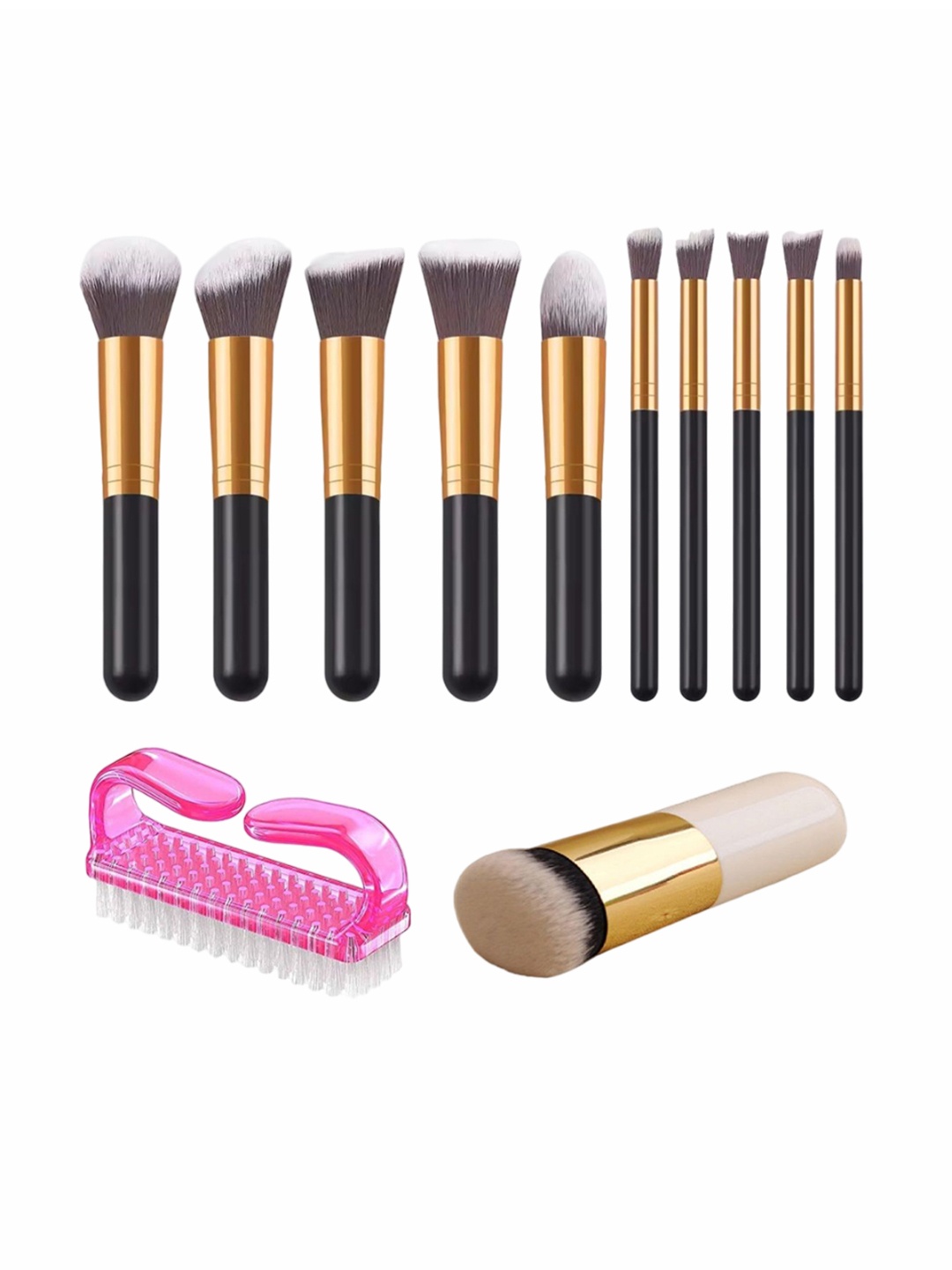 

zemglam Set Of 12 Makeup Brushes With Nail Cleaning Brush, Gold