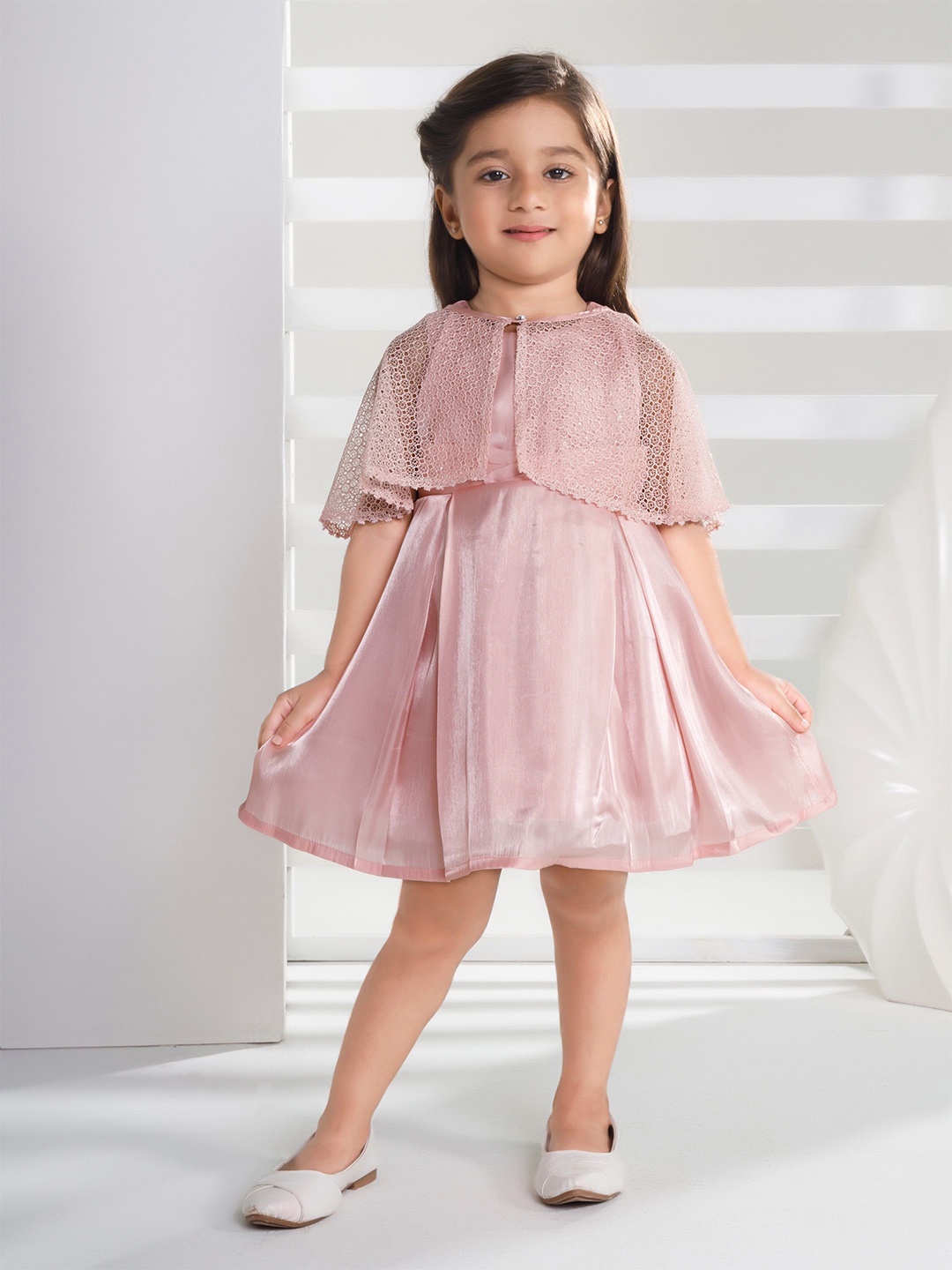

Peppermint Cape Sleeve Solid A-Line Dress, Pink