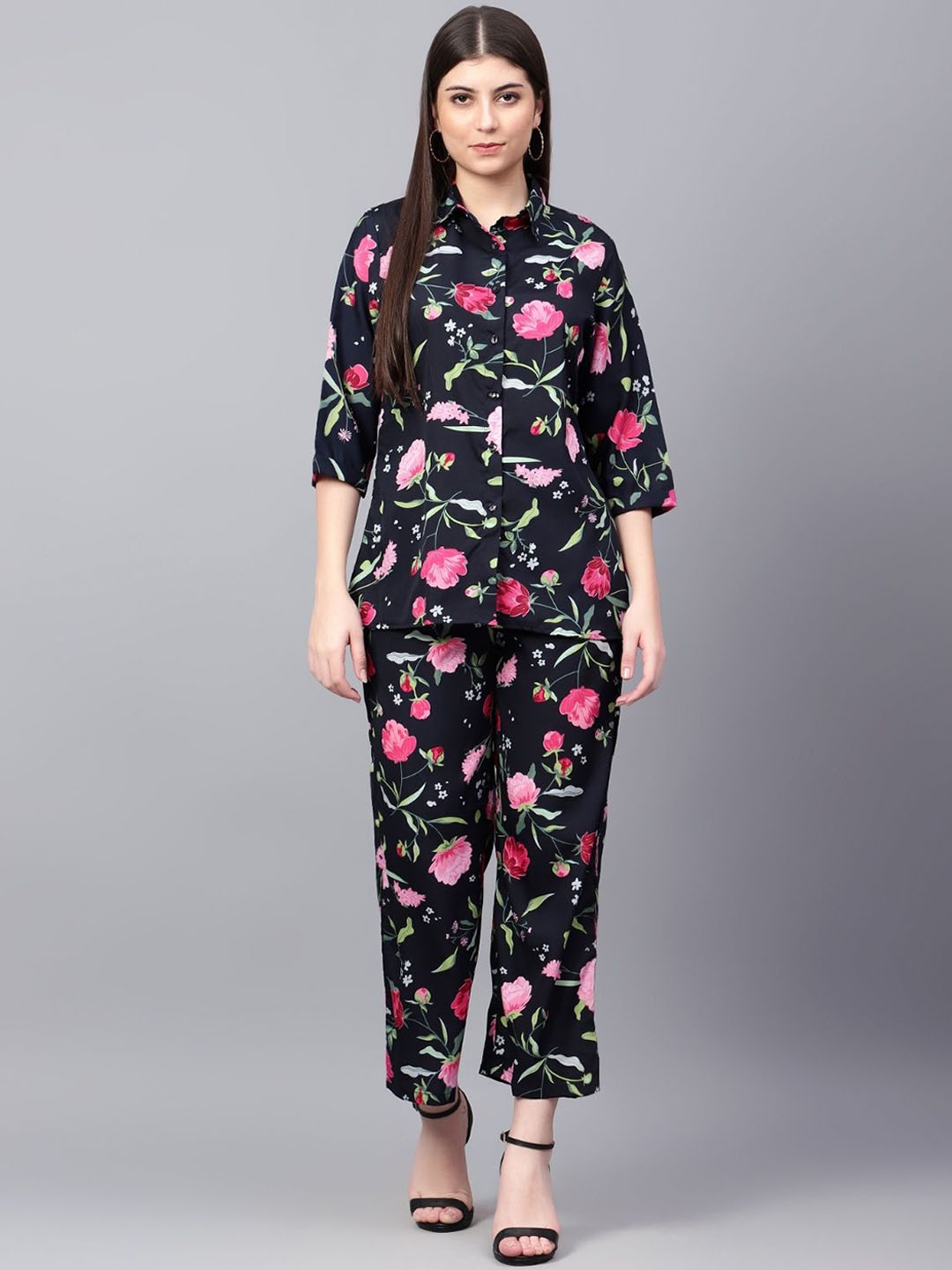 

Tulip Eden Floral Printed Shirt & Trouser, Black