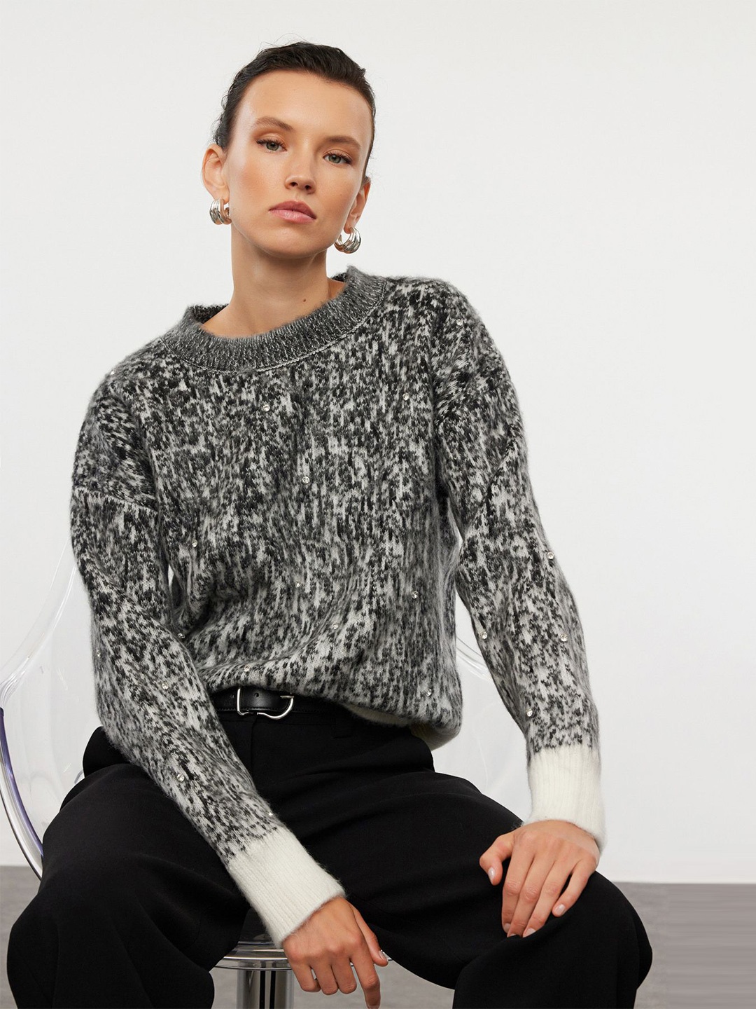 

Trendyol Women Printed Pullover, Grey