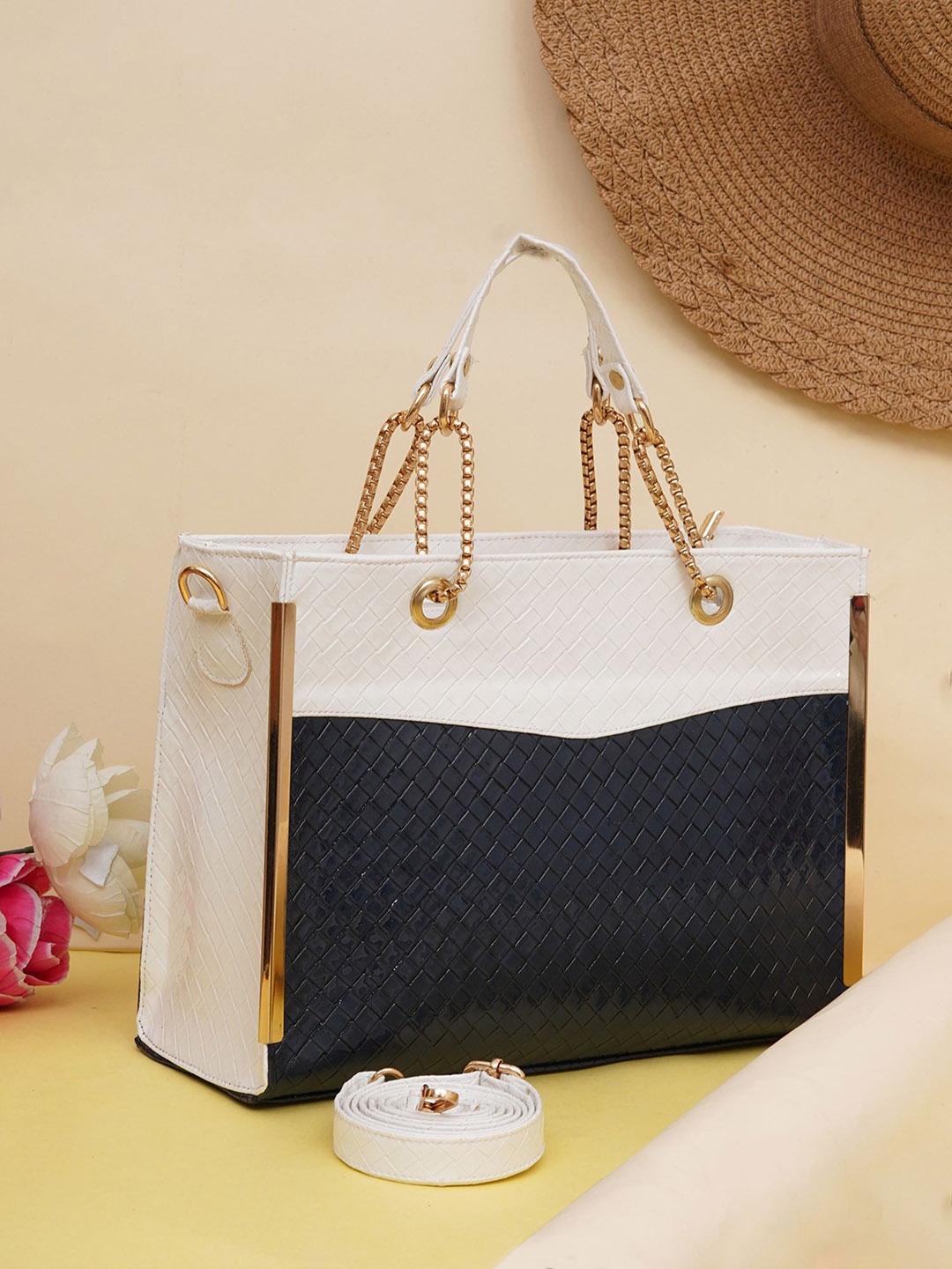 

FABBHUE Textured Structured Handheld Bag, Blue