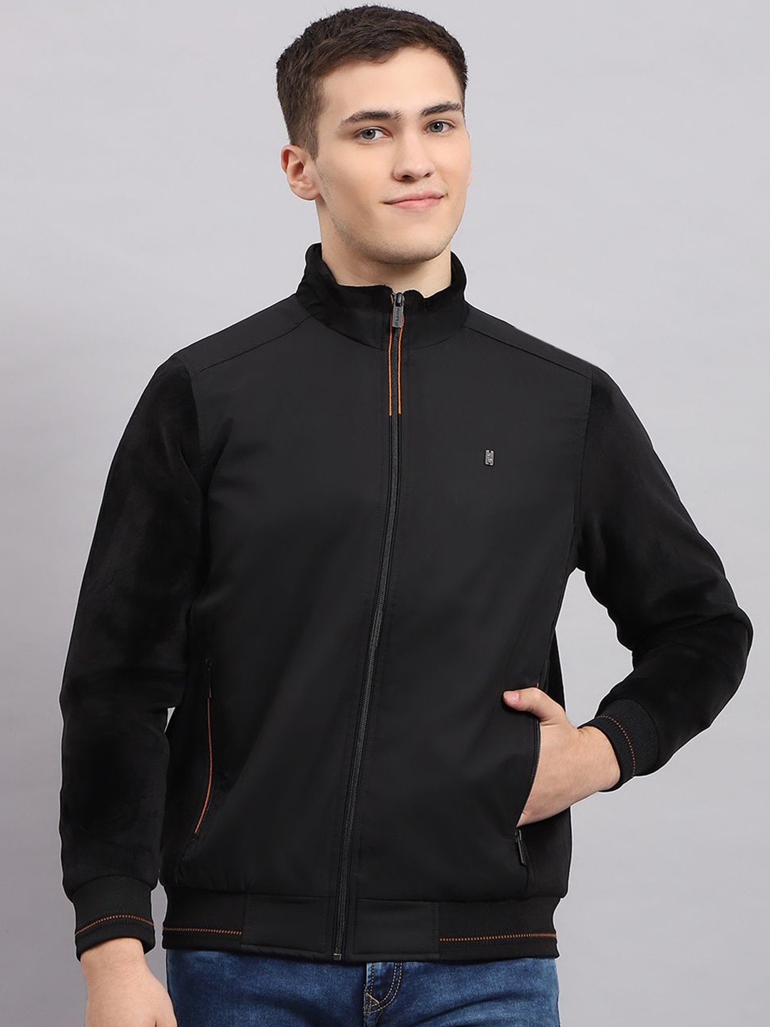 

Monte Carlo Men Mock Collar Solid Jacket, Black