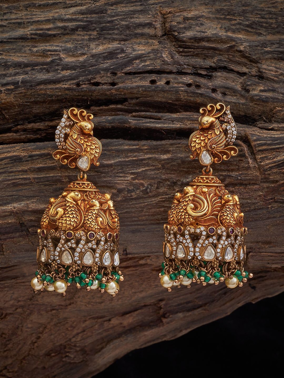 

Kushal's Fashion Jewellery Gold-Plated 92.5 Pure Silver Dome Shaped Jhumkas Earrings, Red