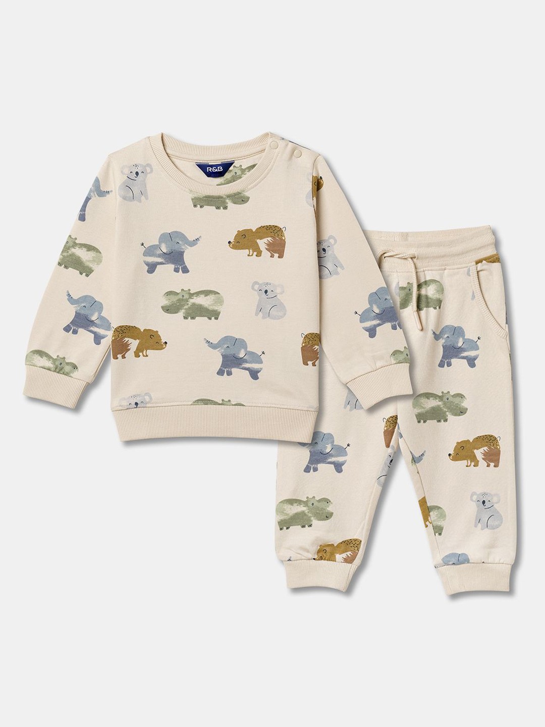 

R&B Boys Conversational Printed Pure Cotton Sweatshirt With Joggers, Beige
