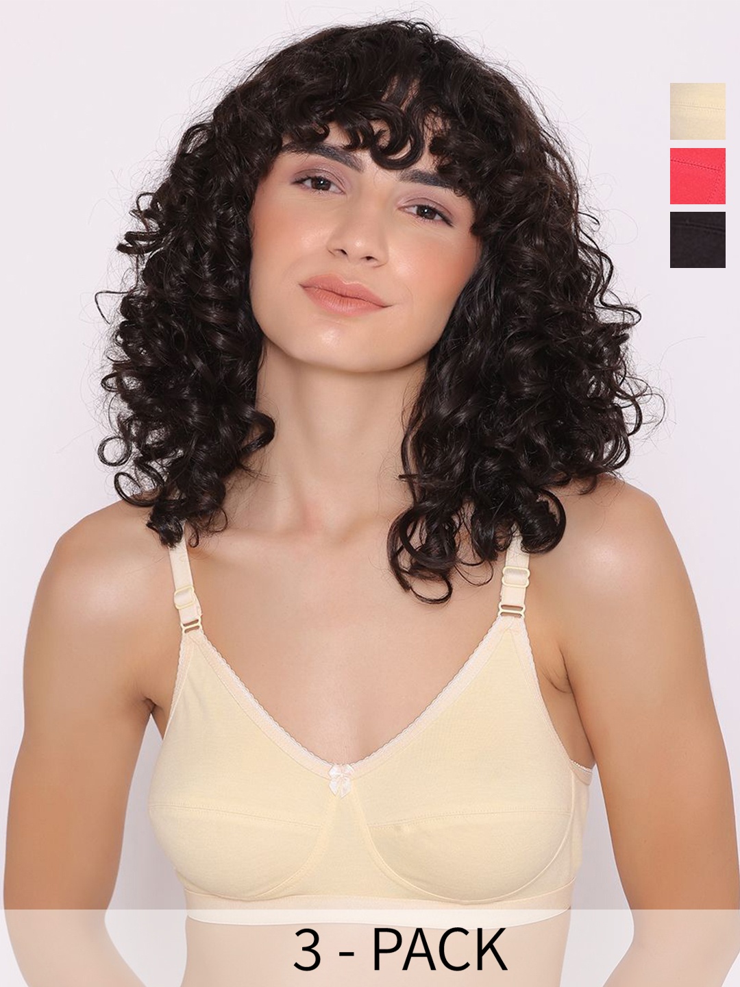

INKURV Pack of 3 Full Coverage Everyday Bra, Red