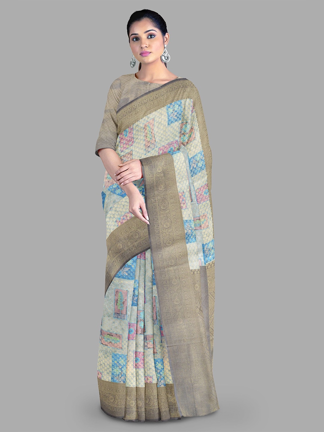 

The Chennai Silks Woven Design Zari Banarasi Saree, Grey