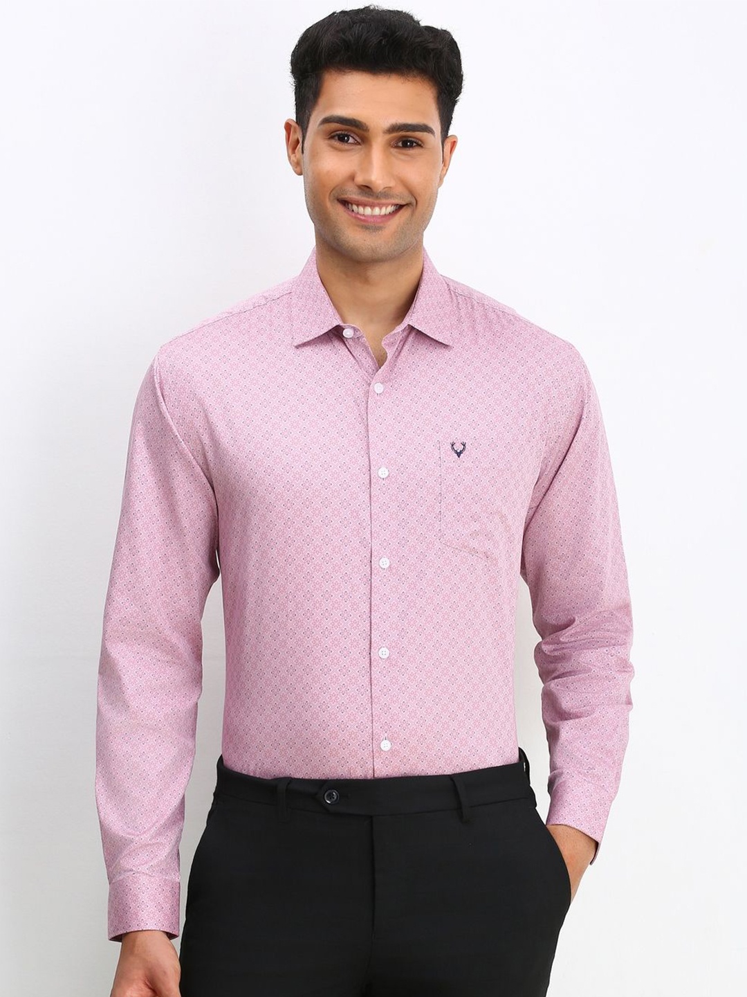

Allen Solly Men Slim Fit Opaque Printed Formal Shirt, Pink