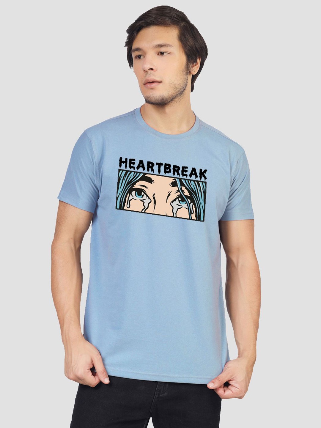 

Greylongg Men Graphic Printed Round Neck Cotton T-shirt, Blue