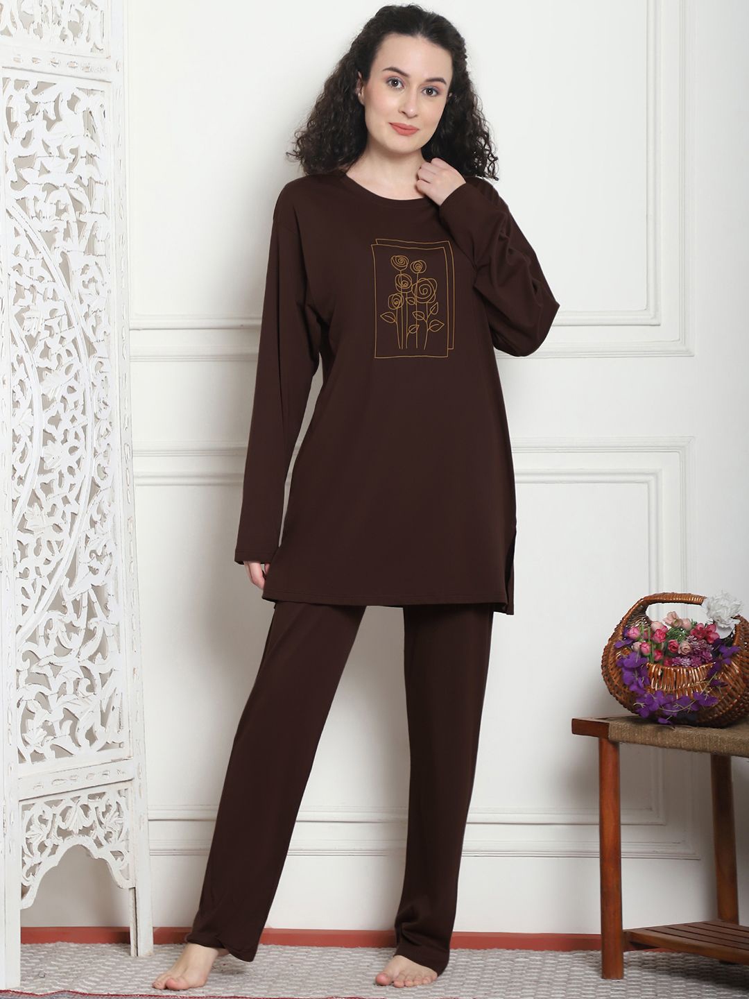 

Kanvin Women Printed Night suit, Brown