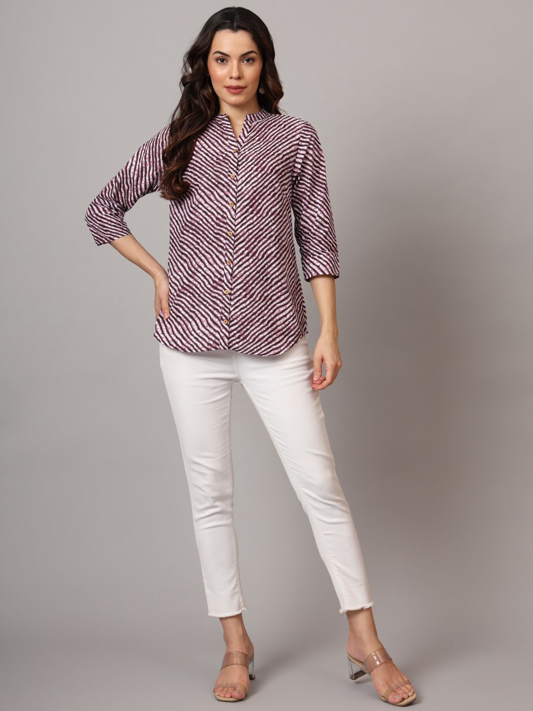 

Anouk Rustic Mandarin Collar Printed Tunic, Pink