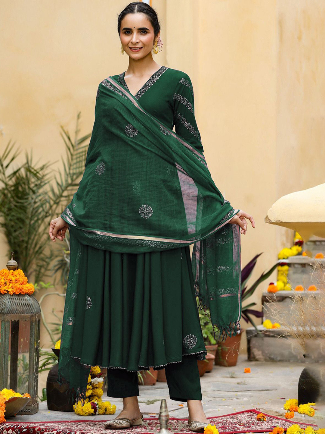 

Anni Designer Ethnic Motifs Printed Kurta With Trousers & Dupatta, Green