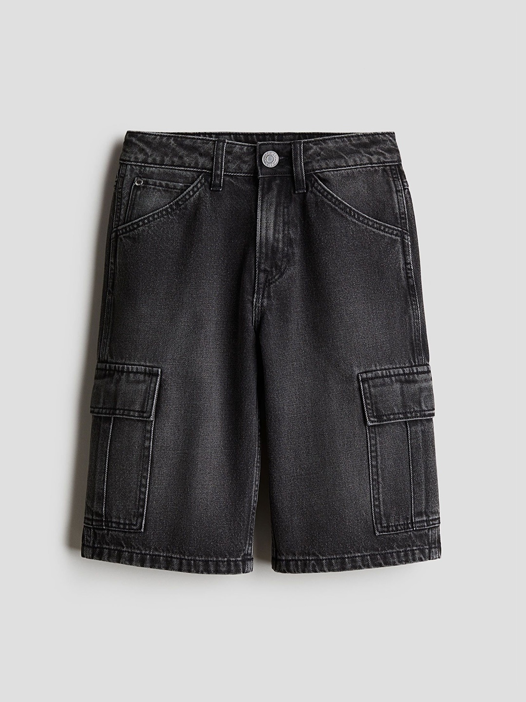 

H&M Boys Pure Cotton Denim Cargo Shorts, Grey