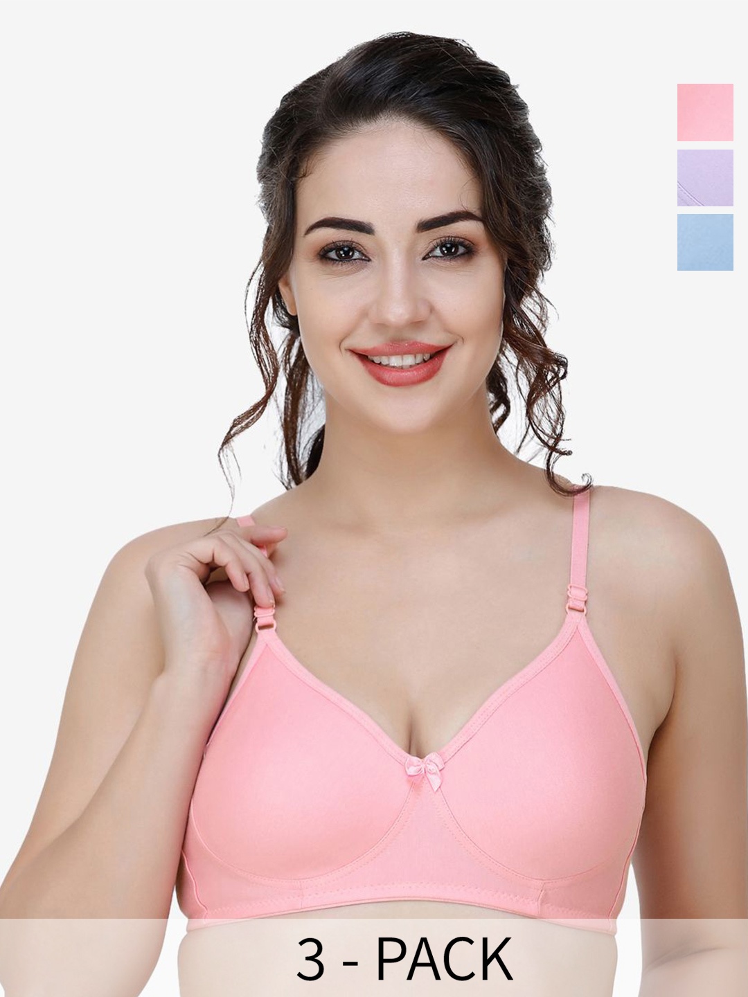 

Docare Women Pack Of 3 Full Coverage Non Padded T-shirt Bra, Pink