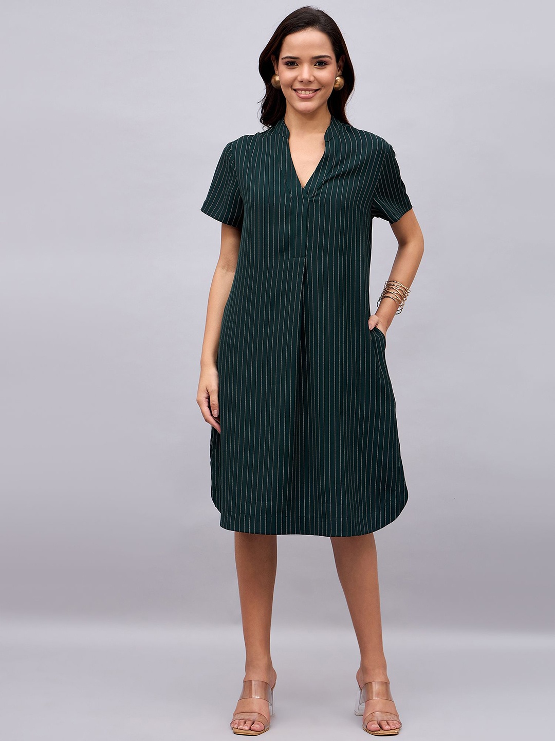 

STYLE BLUSH Striped Satin A-Line Dress, Green