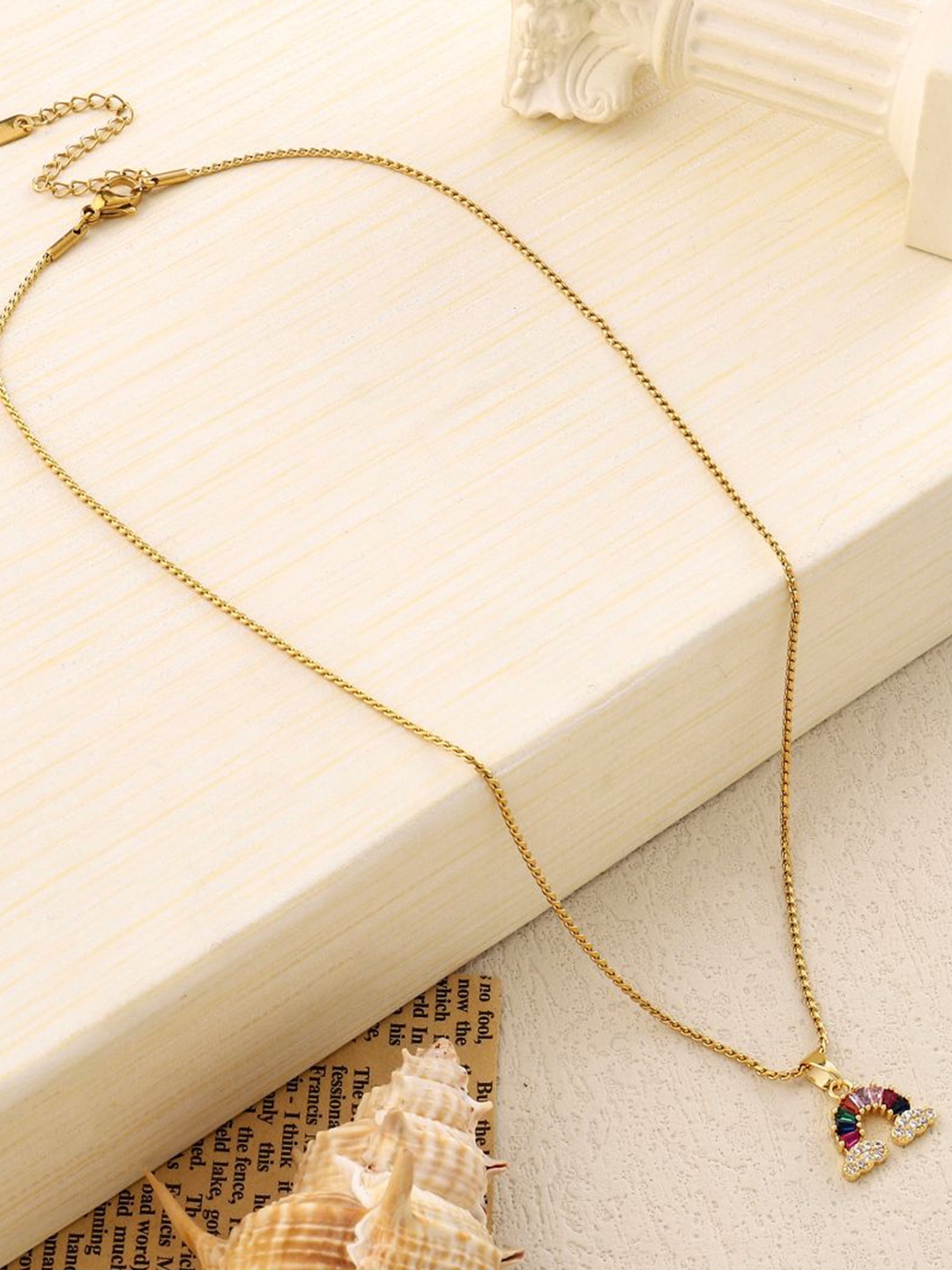 

SALTY Stainless Steel Artificial Stones Necklace, Gold