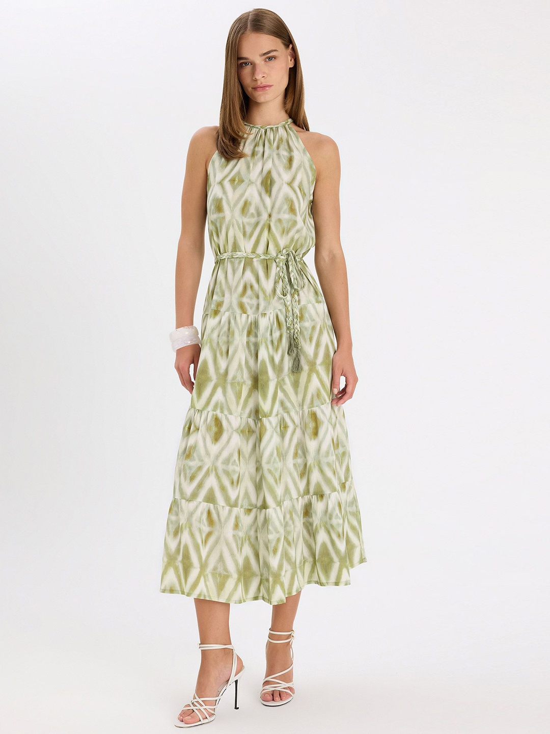 

DeFacto Floral Print A-Line Midi Dress, Green