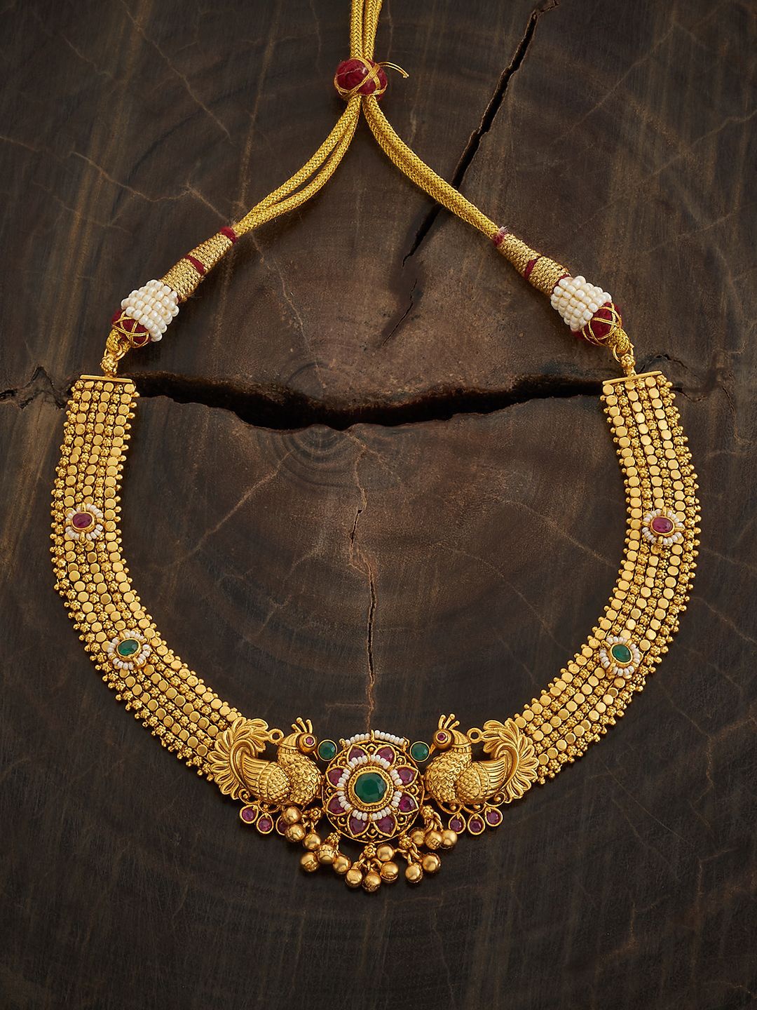 

Kushal's Fashion Jewellery Ruby-Green Gold-Plated Copper Antique Necklace