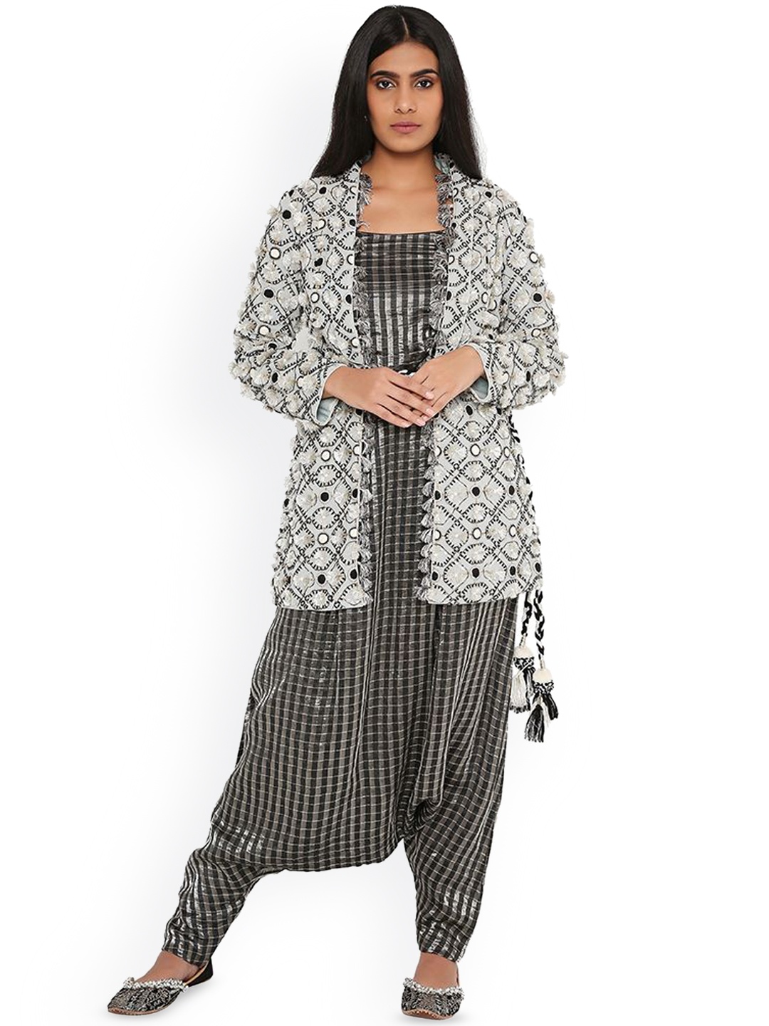 

Payal Singhal Printed Top with Low Crotch Pant & Jacket, Black
