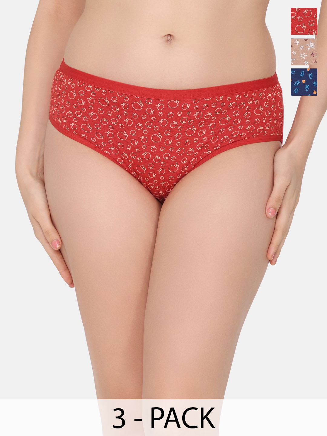 

Rosaline by Zivame Women Pack Of 3 Assorted Hipster Briefs, Red